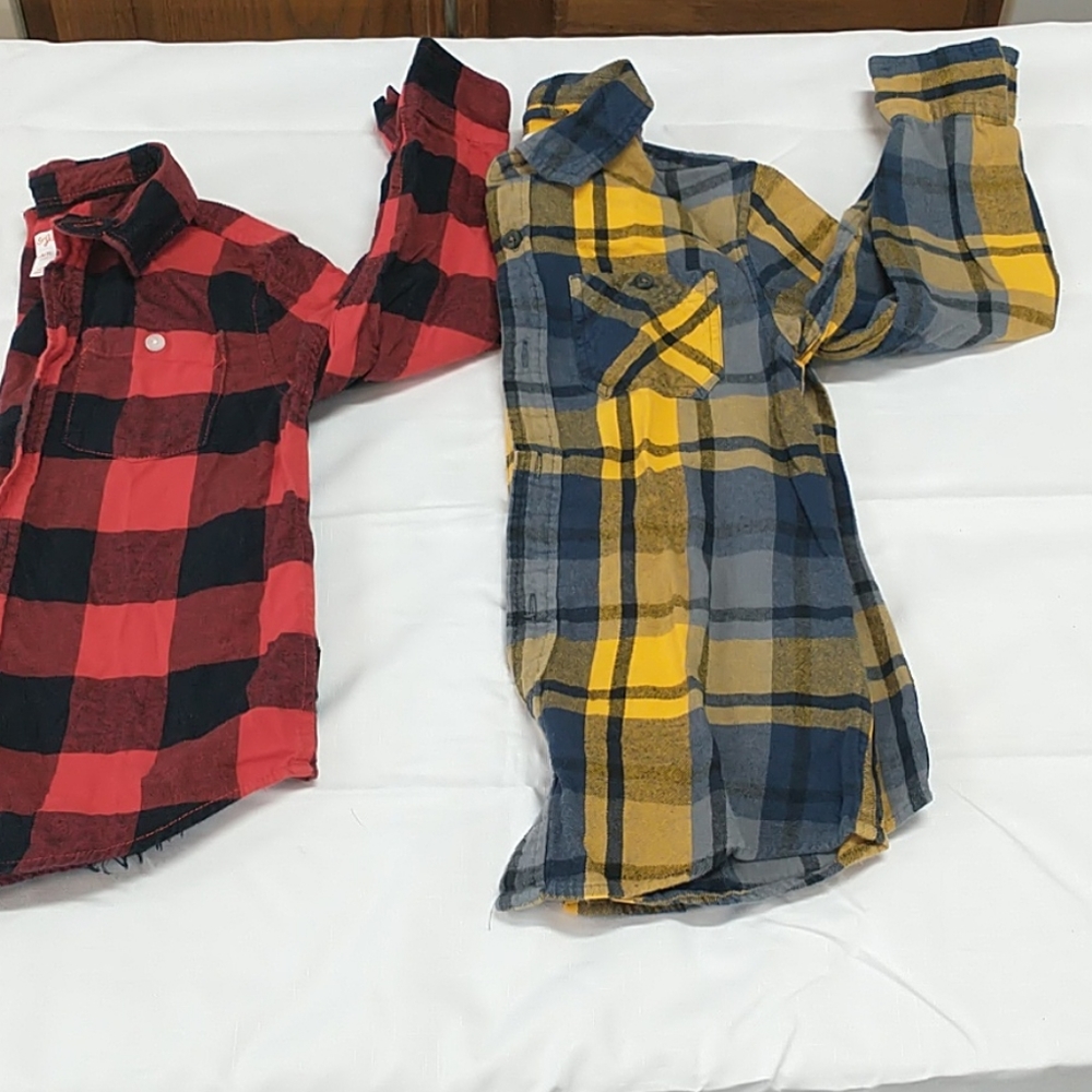 Boys Long Sleeve warm Plaid shirts LOT Small 6/7